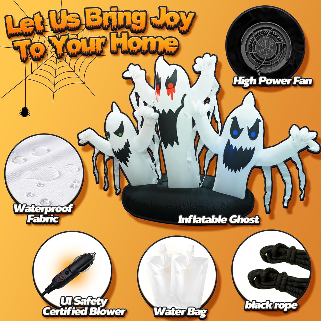 Trunk or Treat Car Decorations Kit Inflatable Ghost, Halloween Trunk or Treat Car Decorations, Halloween Inflatables Outdoor Decoration, Blow up Yard Decoration Inflatable Ghost with Built-in LEDs