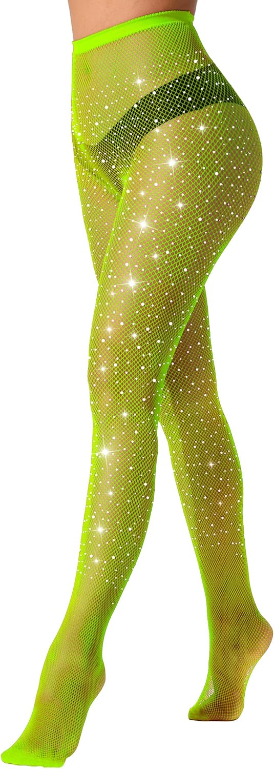 VEBZIN Sexy Sparkly Fishnets Stockings Jeweled High Waist Fishnet Tights for Women Rhinestone Party Pantyhose