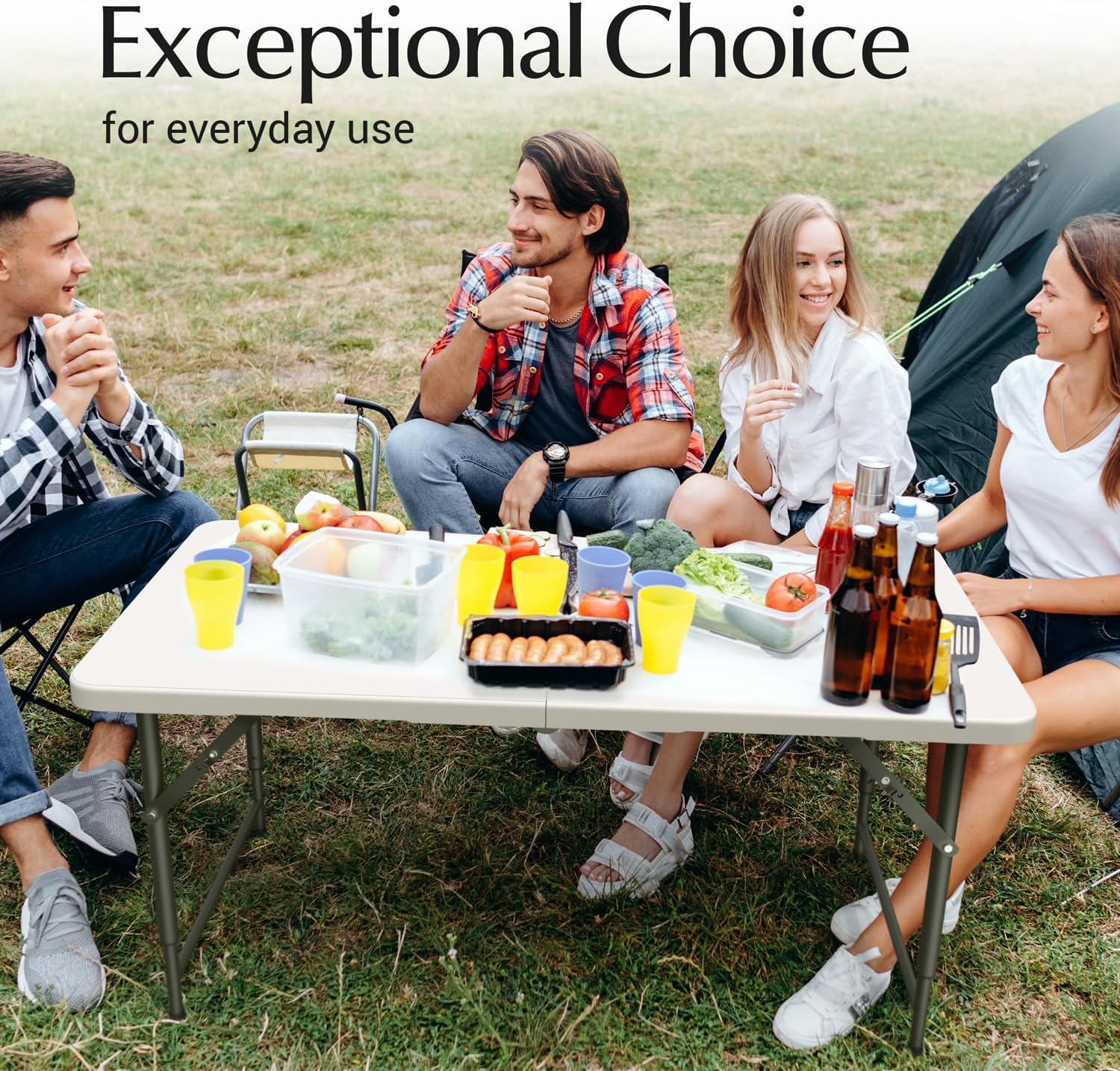 6 Feet Foldable Table with Built in Handle & Steel Legs | Heavy Duty Portable | Perfect for Party, Dining, Wedding, Events, Picnic Indoor, Outdoor, Camping, Utility, Folding