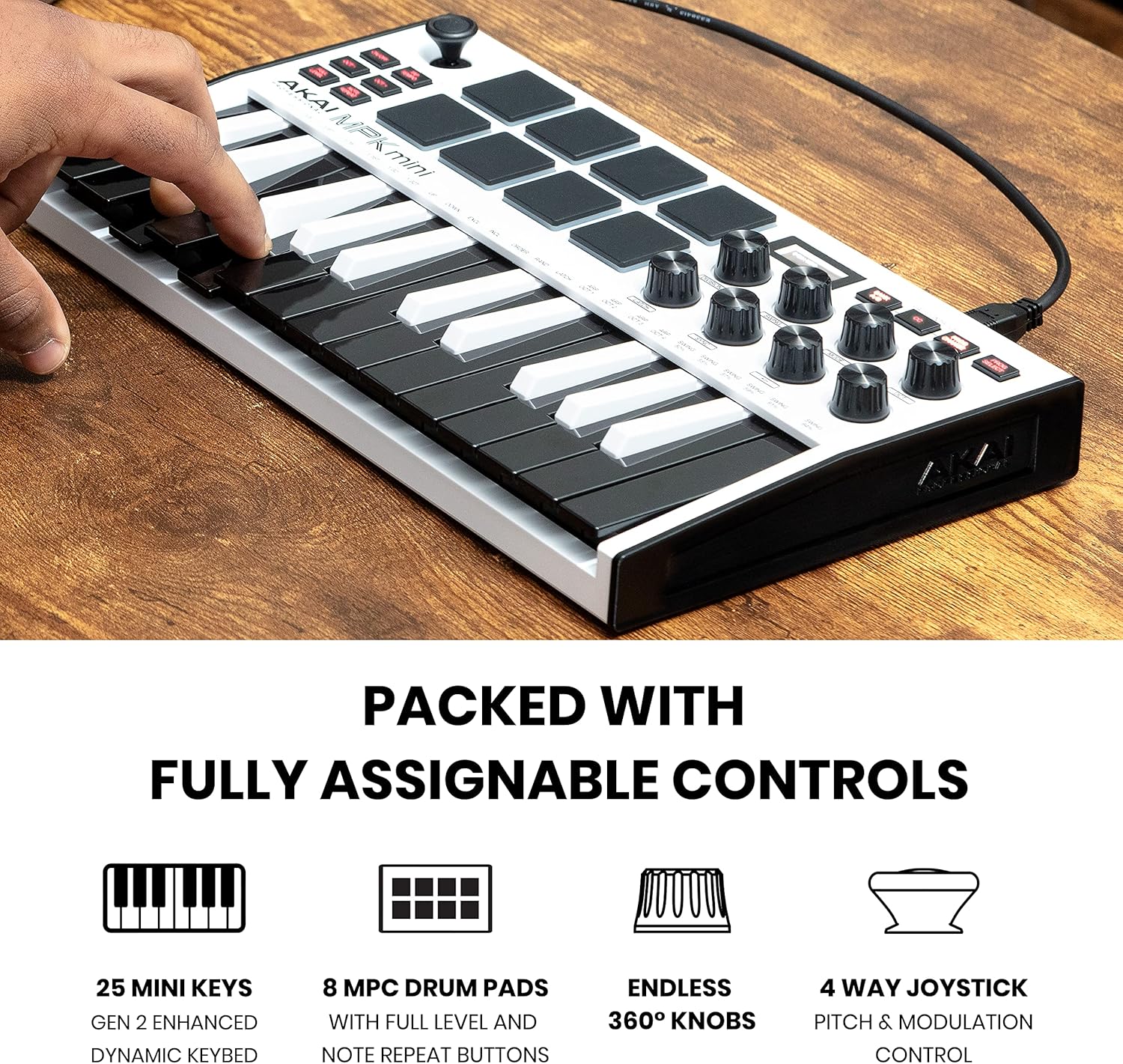 Akai Professional MPK Mini MK3 - 25 Key USB MIDI Keyboard Controller With 8 Backlit Drum Pads, 8 Knobs, Music Production Software and Native Instruments Sound Package (NKS Integration)