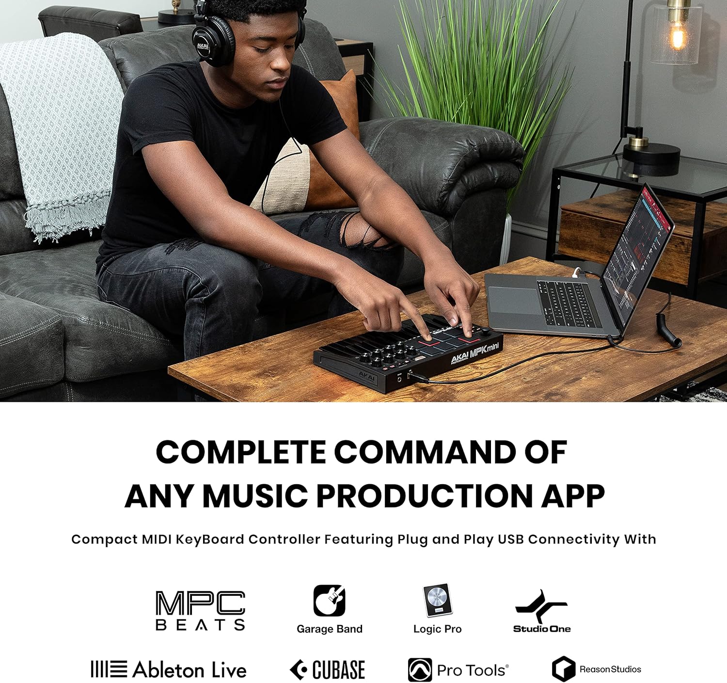 Akai Professional MPK Mini MK3 - 25 Key USB MIDI Keyboard Controller With 8 Backlit Drum Pads, 8 Knobs, Music Production Software and Native Instruments Sound Package (NKS Integration)