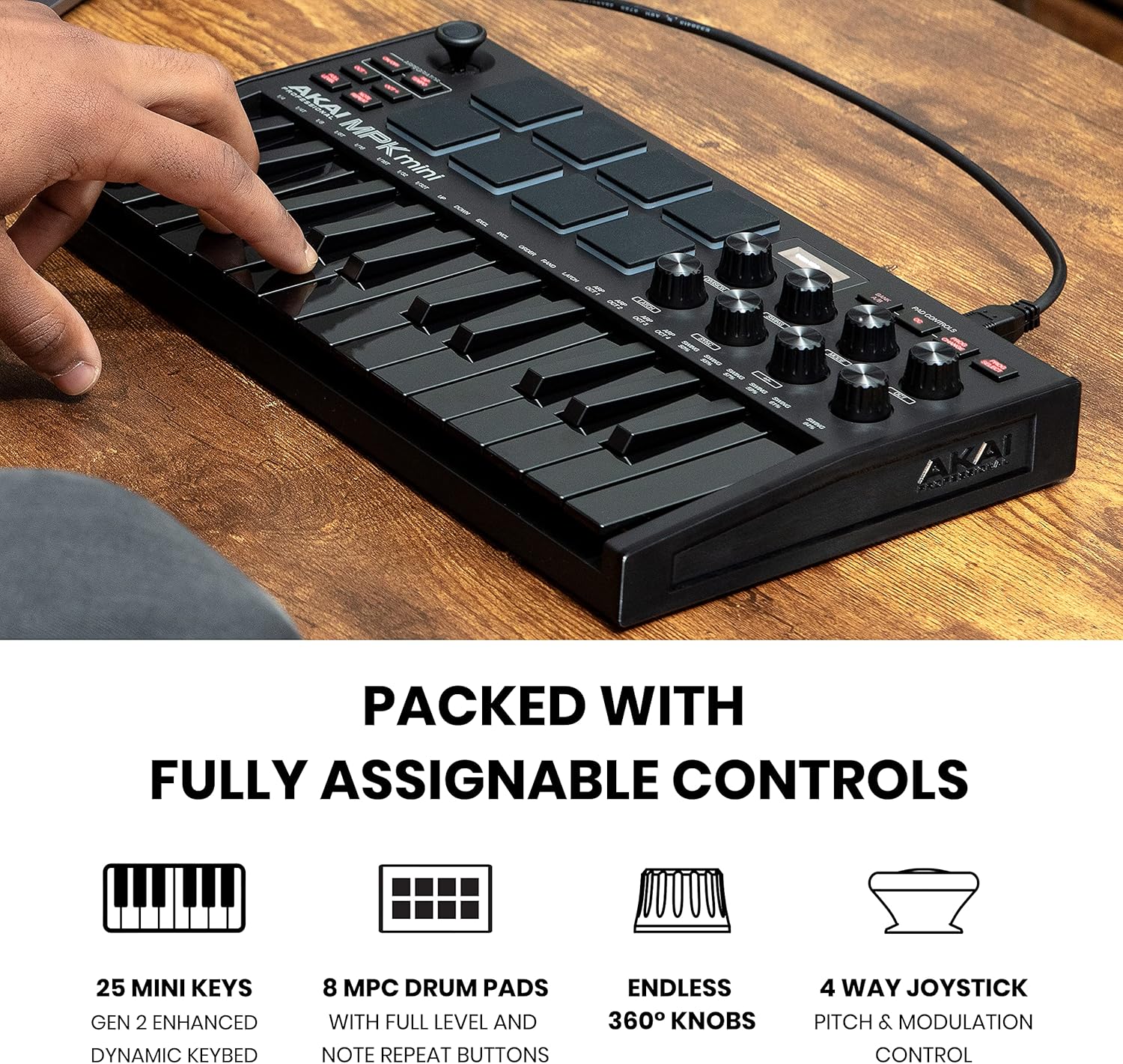 Akai Professional MPK Mini MK3 - 25 Key USB MIDI Keyboard Controller With 8 Backlit Drum Pads, 8 Knobs, Music Production Software and Native Instruments Sound Package (NKS Integration)