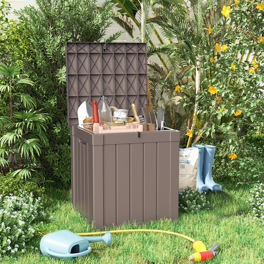 80 Gallon Resin Deck Box, Lockable Patio Outdoor Storage Box for Furniture, Garden Tools and Tools Storage, Waterproof Outside Storage Box - Black