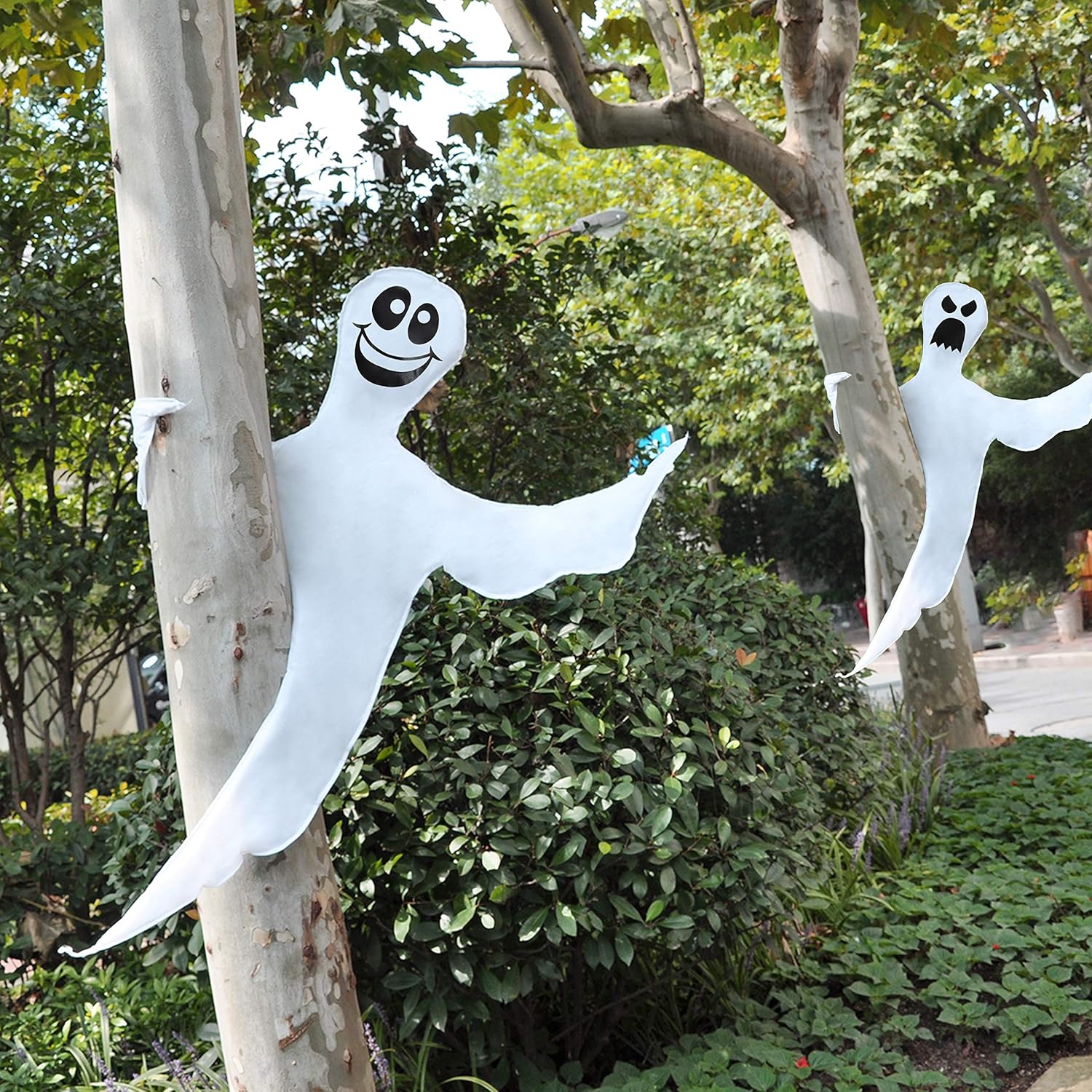 JOYIN 2 Pcs 53" Halloween Decoration Outdoor, Halloween Bendable Hanging Ghost for Lawn, Tree, Pilar Decorations, Tree Wrap Ghost Party Supplies