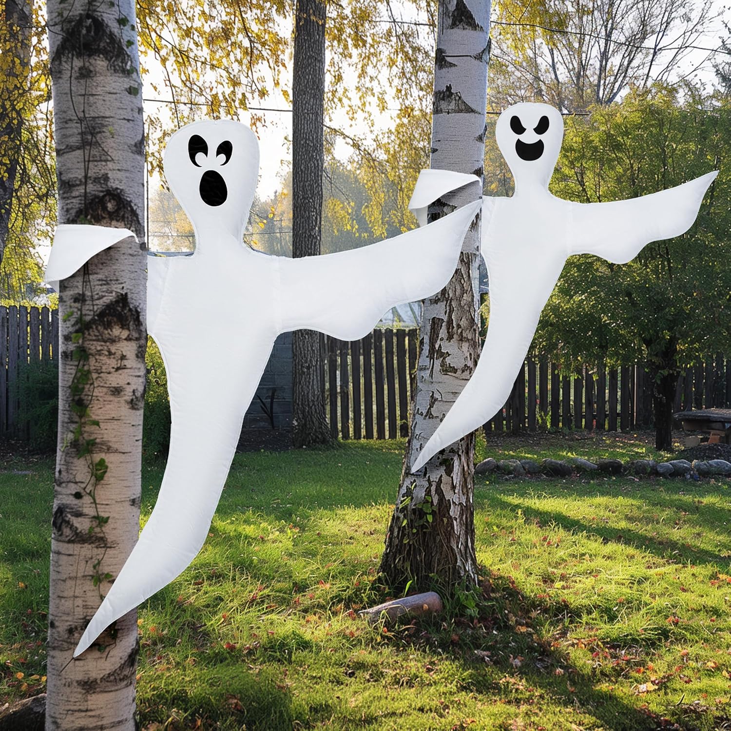 JOYIN 2 Pcs 53" Halloween Decoration Outdoor, Halloween Bendable Hanging Ghost for Lawn, Tree, Pilar Decorations, Tree Wrap Ghost Party Supplies
