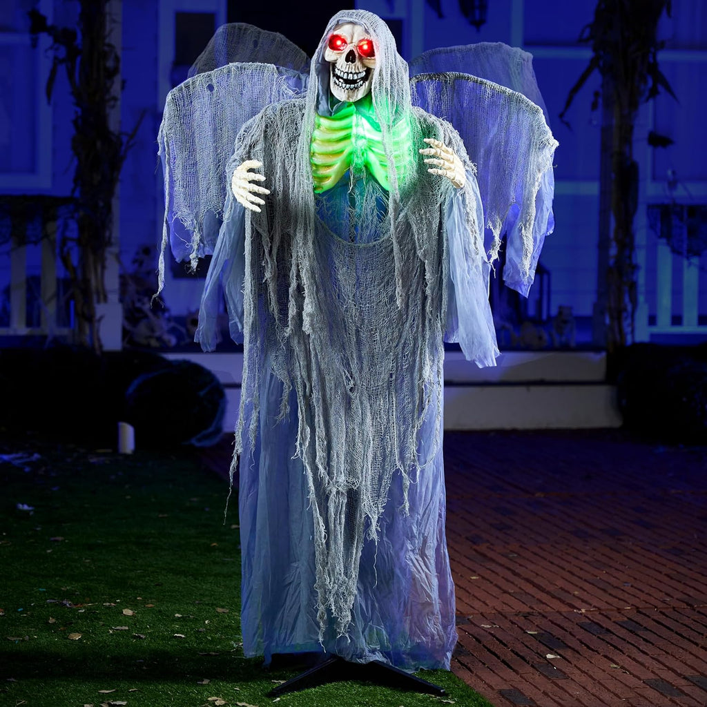 JOYIN 67" Halloween Decorations Outdoor Life Size Animatronics Grim Reaper with Chain, Sound-Actived Party Decor with Creepy Sound, Scary Haunted House Props for Garden Yard Lawn