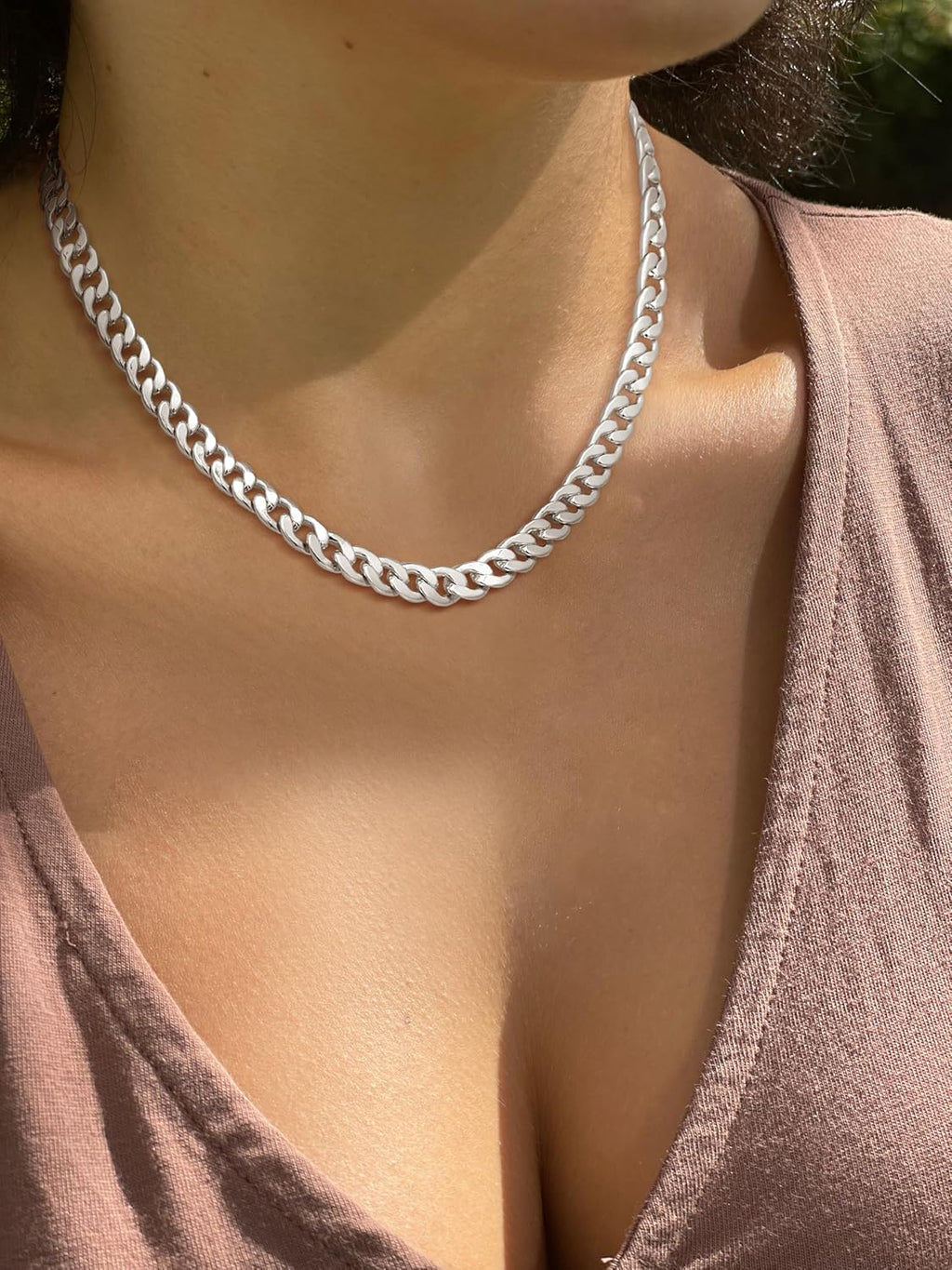 Moodear Gold Necklace for Women Dainty Chunky 14K Gold Plated/Sliver Plated Chain Necklace Cuban Link Paperclip Chain Choker Toggle Clasp Layered Necklace for Women Trendy Fashion Gift