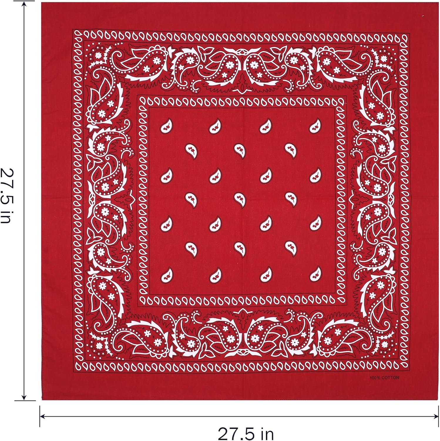 100% Cotton 27" x 27" Large Bandanas for Men & Women, Multi-Purpose Bandana Headbands, Square Head Scarf