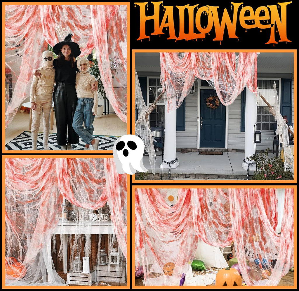 197" x 85" Halloween Creepy Cloth - Halloween Spooky Fabric Cloth - Scary Gauze Blood Creepy Cloth for Haunted House Halloween Party Yard Wall Doorway Outdoors Decoration
