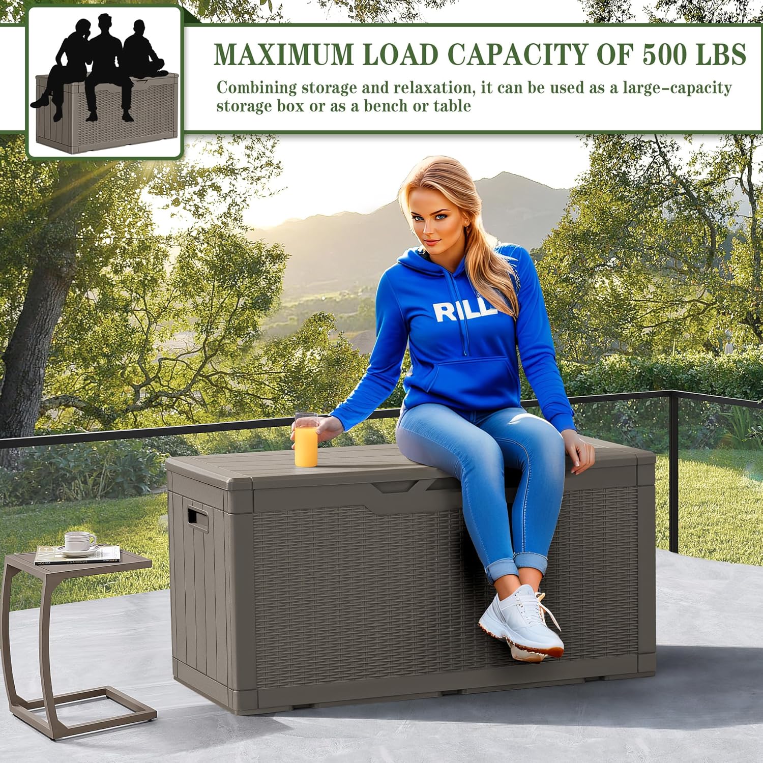 Greesum 31 Gallon Resin Deck Box Large Outdoor Storage for Patio Furniture, Garden Tools, Pool Supplies, Weatherproof and UV Resistant, Lockable, Dark Black