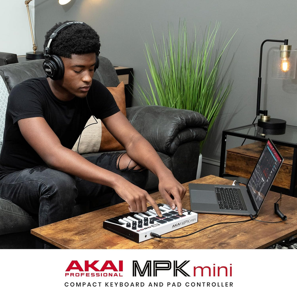 Akai Professional MPK Mini MK3 - 25 Key USB MIDI Keyboard Controller With 8 Backlit Drum Pads, 8 Knobs, Music Production Software and Native Instruments Sound Package (NKS Integration)