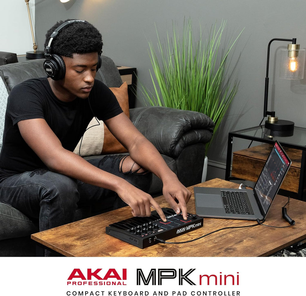 Akai Professional MPK Mini MK3 - 25 Key USB MIDI Keyboard Controller With 8 Backlit Drum Pads, 8 Knobs, Music Production Software and Native Instruments Sound Package (NKS Integration)