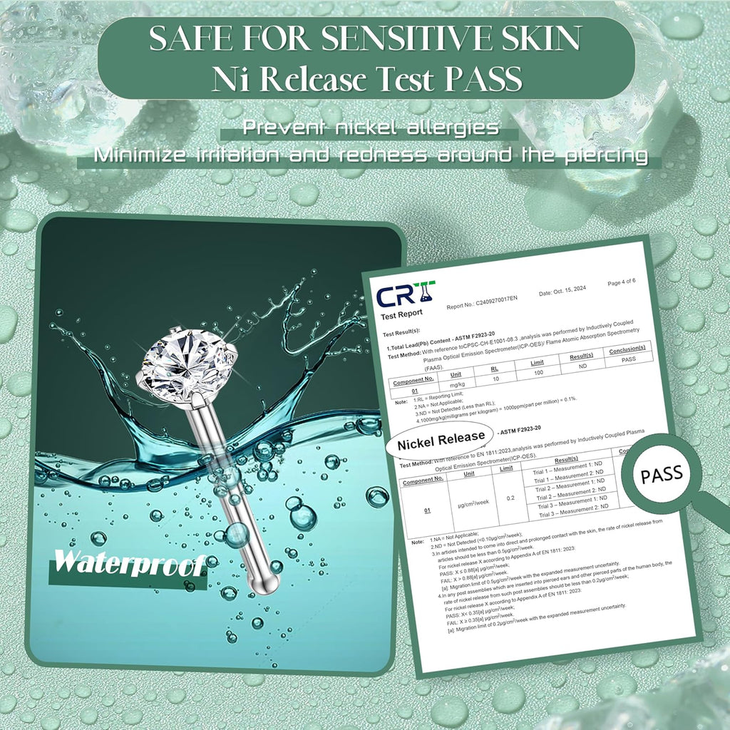 Jstyle Hypoallergenic Nose Rings 18G 20G Surgical Stainless Steel Nose Rings Studs Cubic Zirconia Nose Ring Labret Nose Piercing Jewelry for Women Men 1.5mm 2mm 2.5mm 3mm