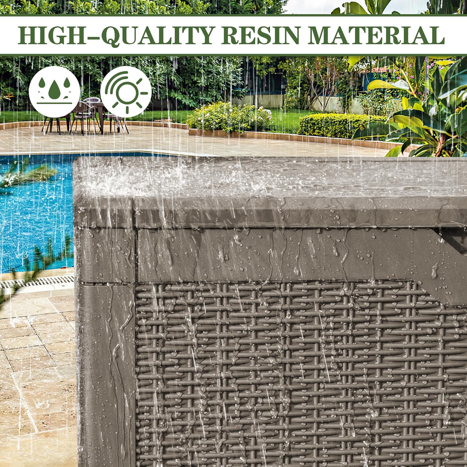 Greesum 31 Gallon Resin Deck Box Large Outdoor Storage for Patio Furniture, Garden Tools, Pool Supplies, Weatherproof and UV Resistant, Lockable, Dark Black