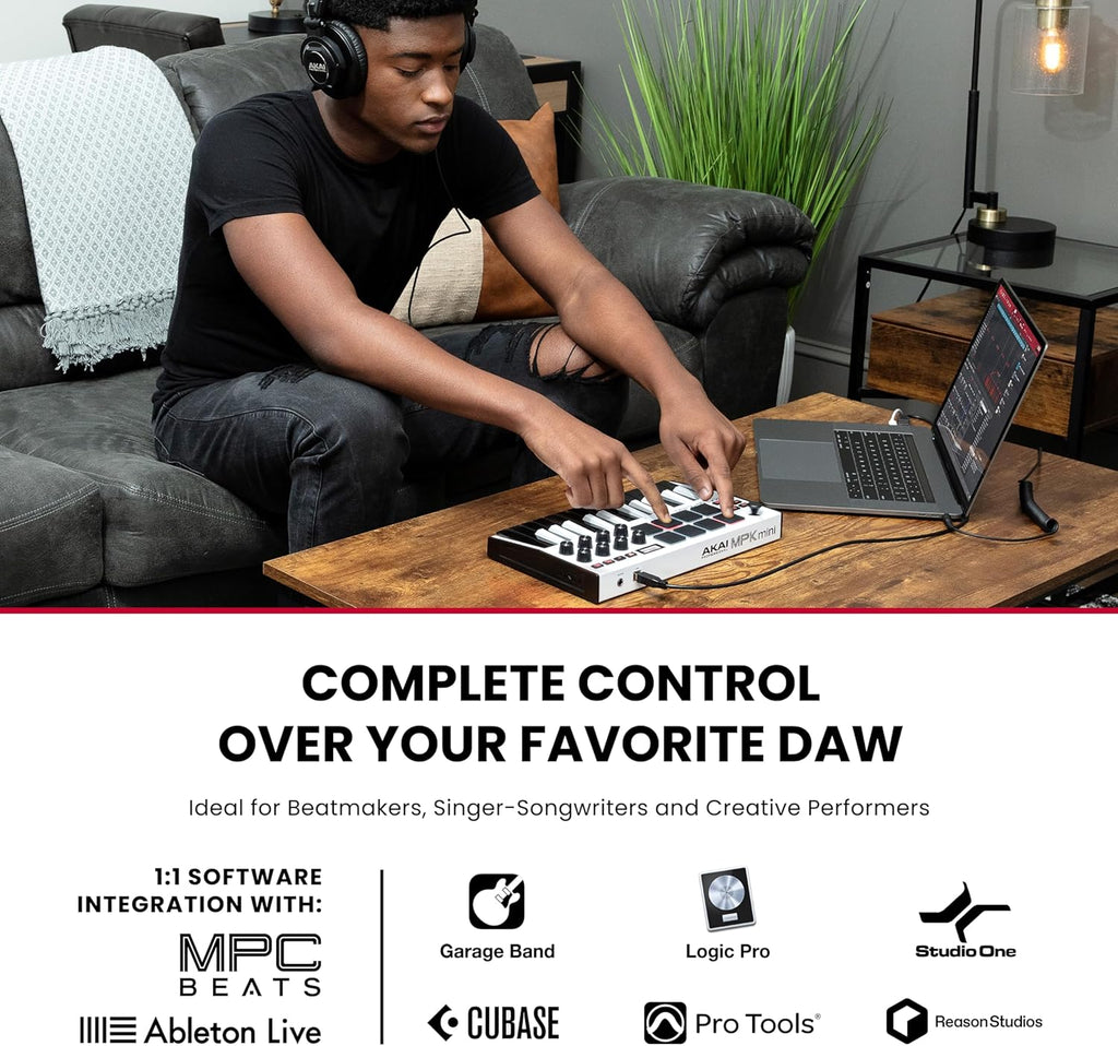 Akai Professional MPK Mini MK3 - 25 Key USB MIDI Keyboard Controller With 8 Backlit Drum Pads, 8 Knobs, Music Production Software and Native Instruments Sound Package (NKS Integration)