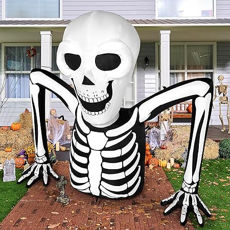Joiedomi 5.5 FT Long Halloween Inflatables Outdoor Decorations, Skeleton Halloween Decor Blow Up Yard Decorations with LEDs, Inflatable Skeleton Ground Breaker for Outside Lawn Garden Decor