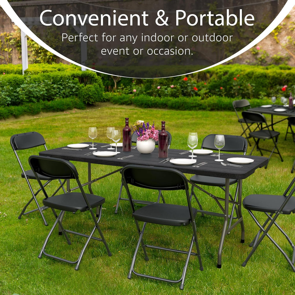 6 Feet Foldable Table with Built in Handle & Steel Legs | Heavy Duty Portable | Perfect for Party, Dining, Wedding, Events, Picnic Indoor, Outdoor, Camping, Utility, Folding