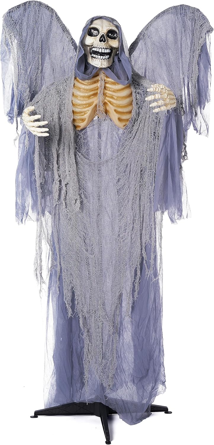 JOYIN 67" Halloween Decorations Outdoor Life Size Animatronics Grim Reaper with Chain, Sound-Actived Party Decor with Creepy Sound, Scary Haunted House Props for Garden Yard Lawn