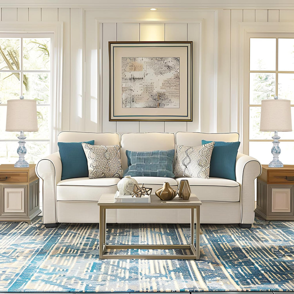 PARTPHONER Traditional Table Lamp Set of 2, Rustic Farmhouse Table Lamps for Living Room Bedroom, 22" Bedside Desk Lamps Vintage Nightstand Lamps with Linen Shades, Antique Grey