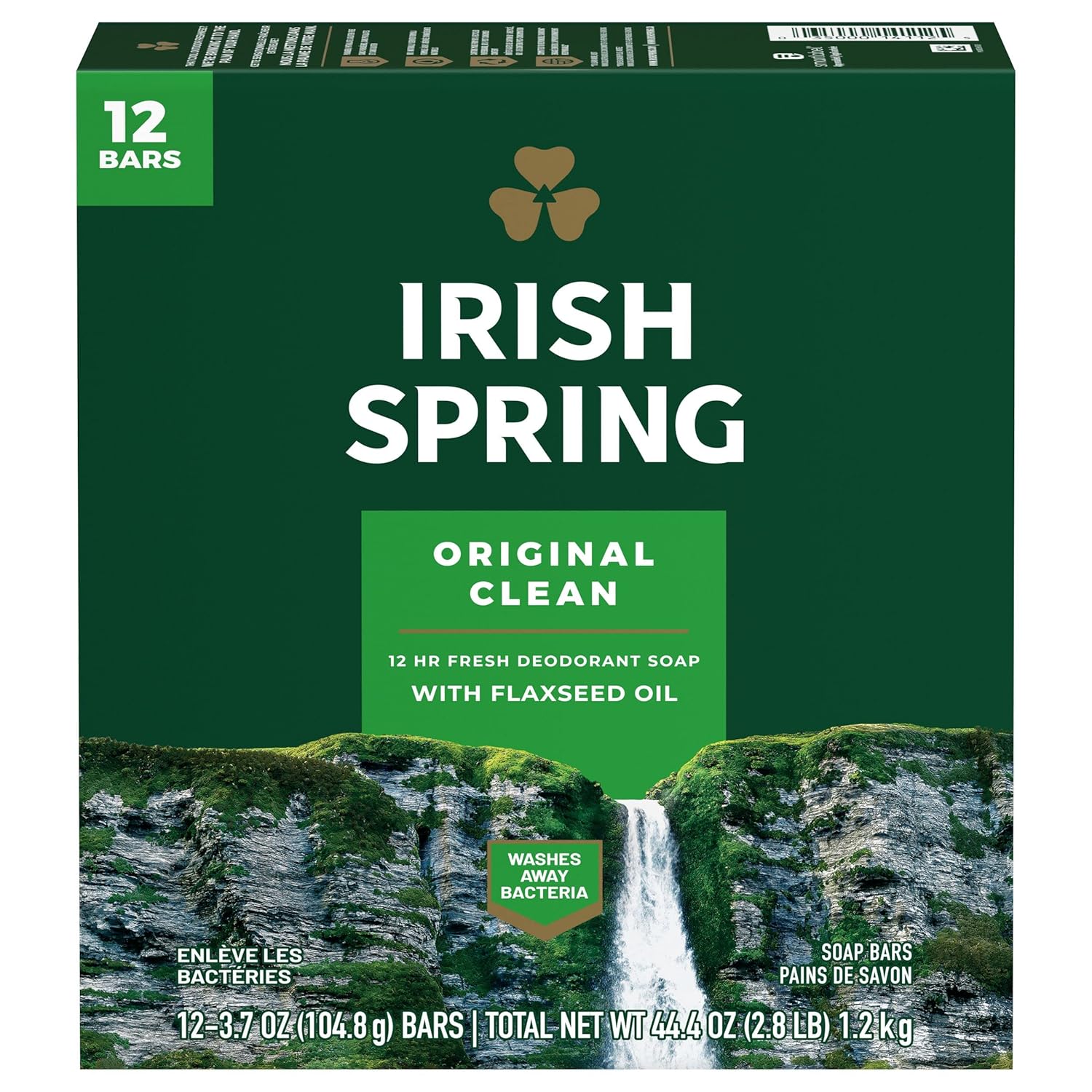 Irish Spring Bar Soap for Men, Original Clean, Smell Fresh and Clean for 12 Hours, Men Soap Bars for Washing Hands and Body, Mild for Skin, Recyclable Carton, 3.7 Ounce - 3 Count (Pack of 8)