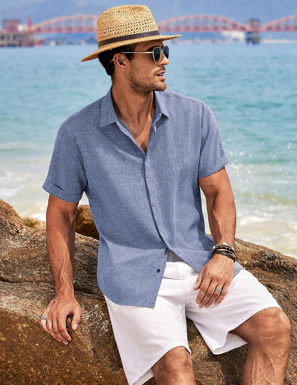 COOFANDY Men's Linen Shirts Short Sleeve Casual Shirts Button Down Shirt for Men Beach Summer Wedding Shirt