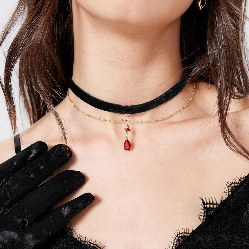 Fesciory Black Necklaces for Women, Adjustable Layered Velvet Leather Lace Collar Necklace, Goth Jewelry Gifts.