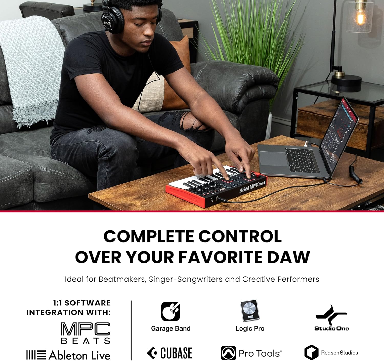 Akai Professional MPK Mini MK3 - 25 Key USB MIDI Keyboard Controller With 8 Backlit Drum Pads, 8 Knobs, Music Production Software and Native Instruments Sound Package (NKS Integration)