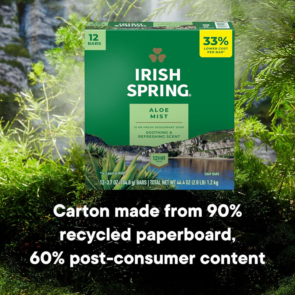 Irish Spring Bar Soap for Men, Original Clean, Smell Fresh and Clean for 12 Hours, Men Soap Bars for Washing Hands and Body, Mild for Skin, Recyclable Carton, 3.7 Ounce - 3 Count (Pack of 8)