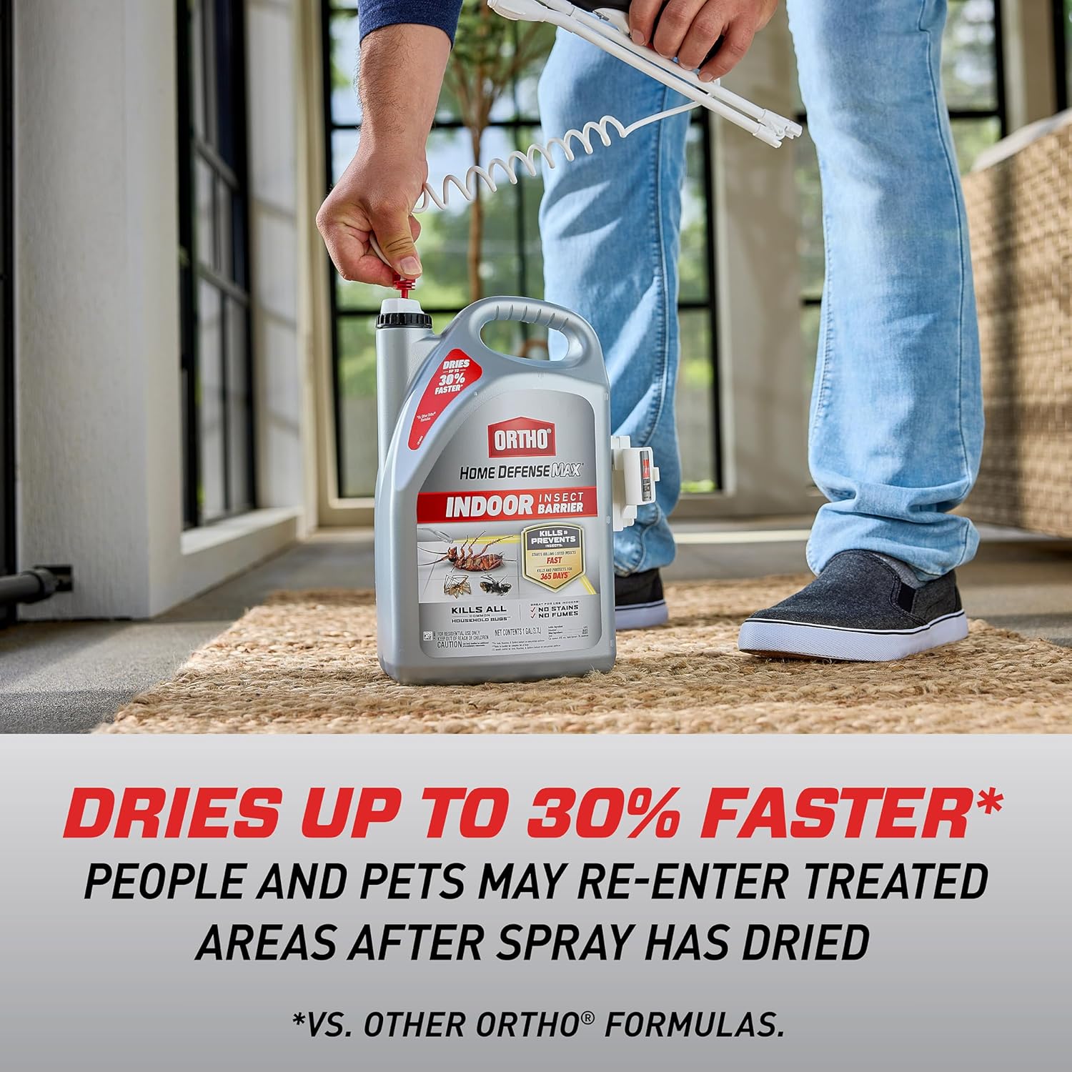 Ortho Home Defense Max Indoor Insect Barrier with Extended Reach Comfort Wand, Kills Ants, Roaches, Spiders, Fleas and Ticks, 1 gal.