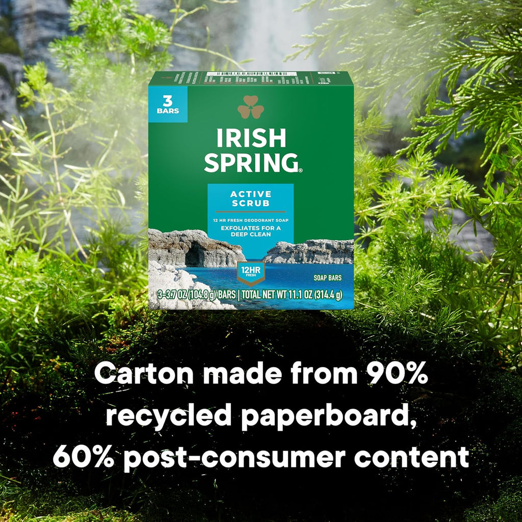 Irish Spring Bar Soap for Men, Original Clean, Smell Fresh and Clean for 12 Hours, Men Soap Bars for Washing Hands and Body, Mild for Skin, Recyclable Carton, 3.7 Ounce - 3 Count (Pack of 8)