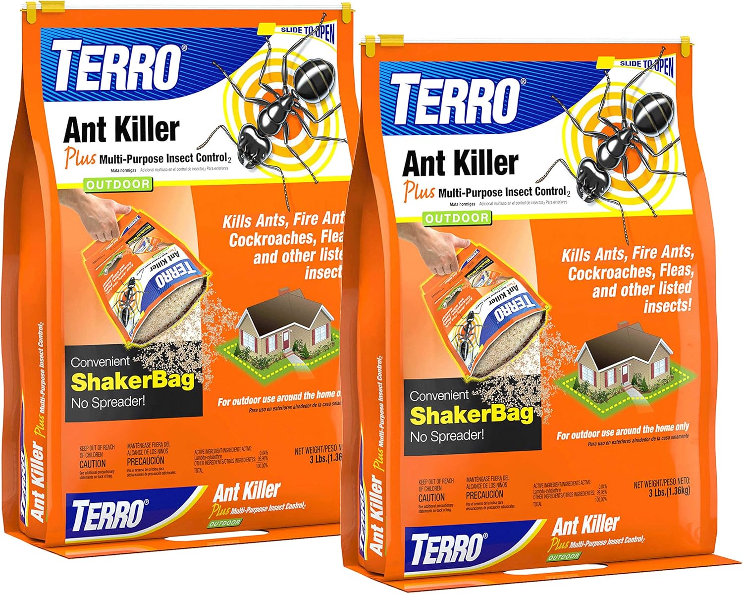 TERRO Ant Killer Plus Multi-Purpose Insect Control for Outdoors - Kills Fire Ants, Fleas, Cockroaches, and Other Crawling Insects - 3lb Shaker Bag - T901-6