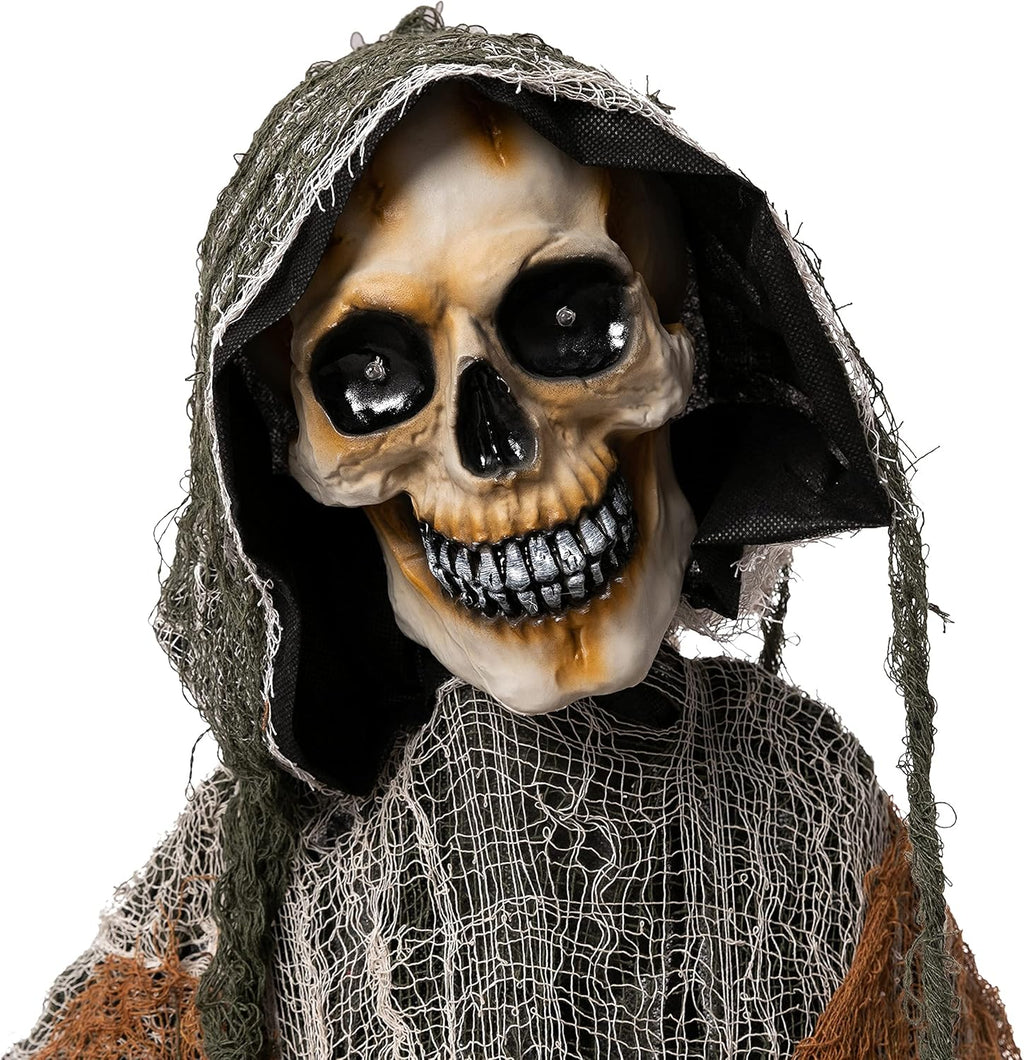 JOYIN 67" Halloween Decorations Outdoor Life Size Animatronics Grim Reaper with Chain, Sound-Actived Party Decor with Creepy Sound, Scary Haunted House Props for Garden Yard Lawn