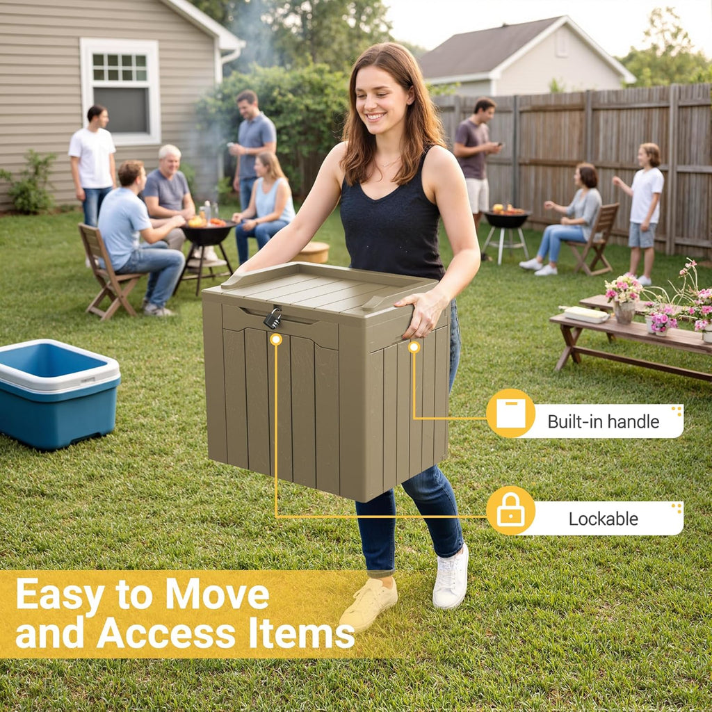 Greesum 31 Gallon Resin Deck Box Large Outdoor Storage for Patio Furniture, Garden Tools, Pool Supplies, Weatherproof and UV Resistant, Lockable, Dark Black