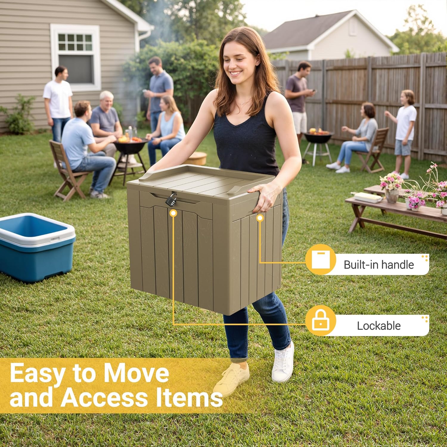 Greesum 31 Gallon Resin Deck Box Large Outdoor Storage for Patio Furniture, Garden Tools, Pool Supplies, Weatherproof and UV Resistant, Lockable, Dark Black