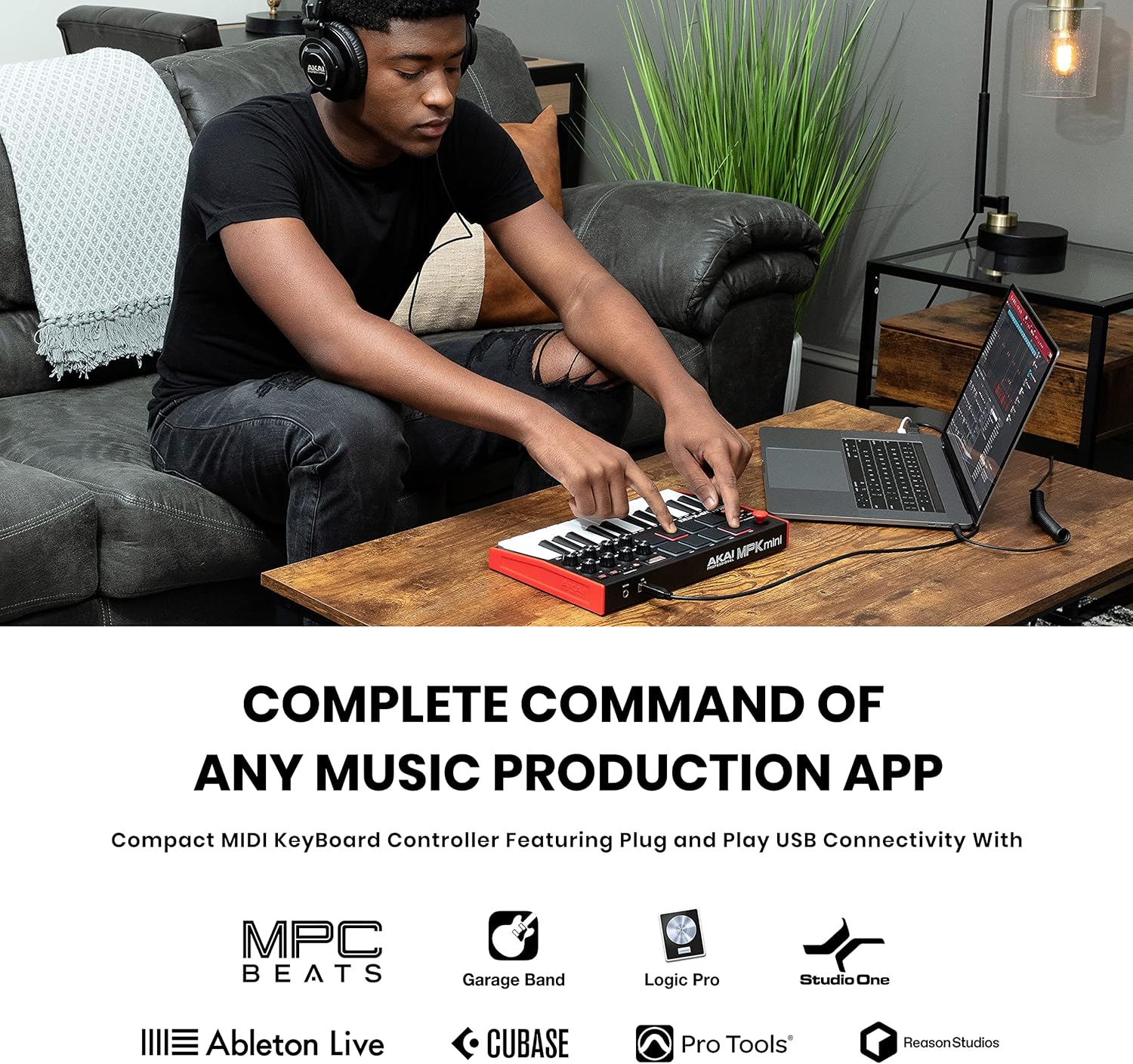 Akai Professional MPK Mini MK3 - 25 Key USB MIDI Keyboard Controller With 8 Backlit Drum Pads, 8 Knobs, Music Production Software and Native Instruments Sound Package (NKS Integration)