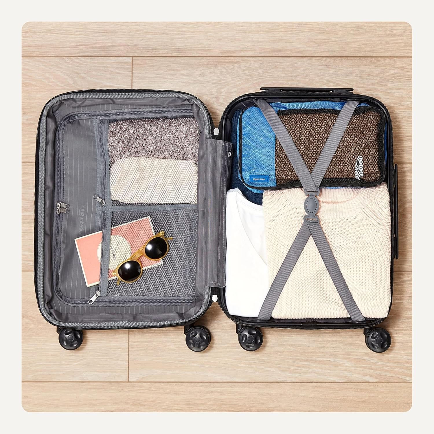 Basics 21" Hardside Carry-On Luggage, Hardshell Suitcase With Wheels, Expandable For Up to 25% More Space, With Scratch-Resistant Surface, Four Multi-directional Wheels, Black