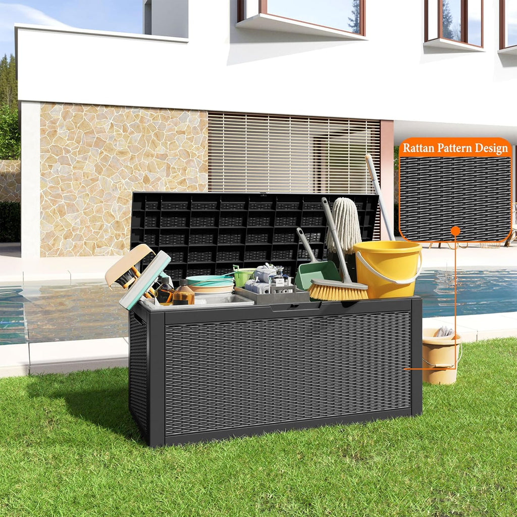 80 Gallon Resin Deck Box, Lockable Patio Outdoor Storage Box for Furniture, Garden Tools and Tools Storage, Waterproof Outside Storage Box - Black