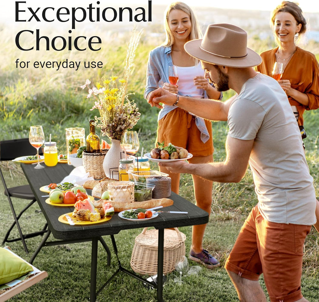 6 Feet Foldable Table with Built in Handle & Steel Legs | Heavy Duty Portable | Perfect for Party, Dining, Wedding, Events, Picnic Indoor, Outdoor, Camping, Utility, Folding