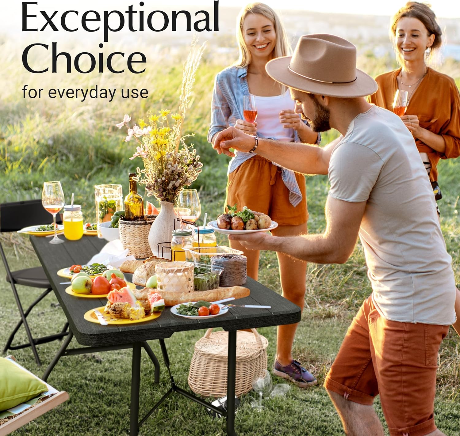 6 Feet Foldable Table with Built in Handle & Steel Legs | Heavy Duty Portable | Perfect for Party, Dining, Wedding, Events, Picnic Indoor, Outdoor, Camping, Utility, Folding