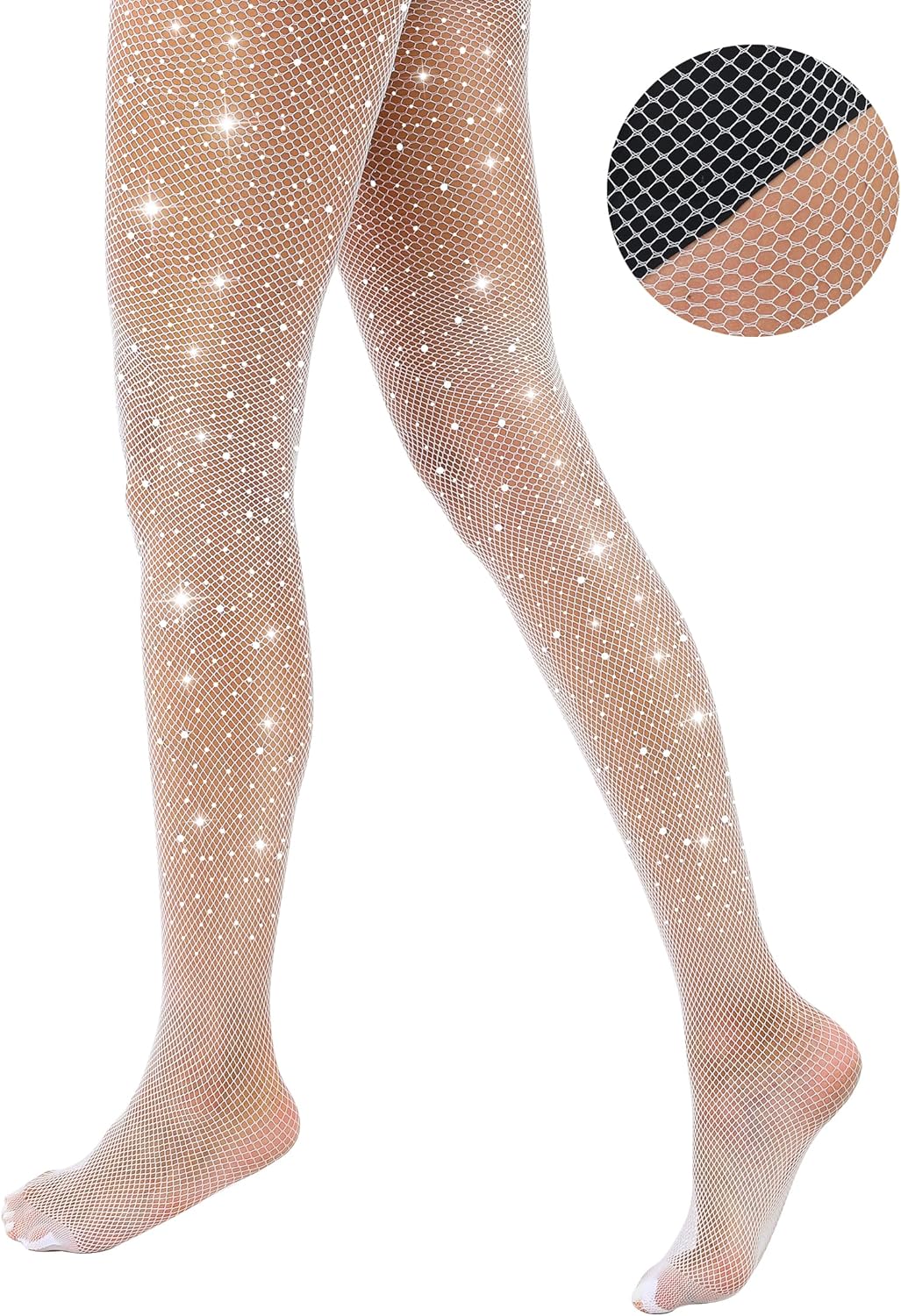 VEBZIN Sexy Sparkly Fishnets Stockings Jeweled High Waist Fishnet Tights for Women Rhinestone Party Pantyhose
