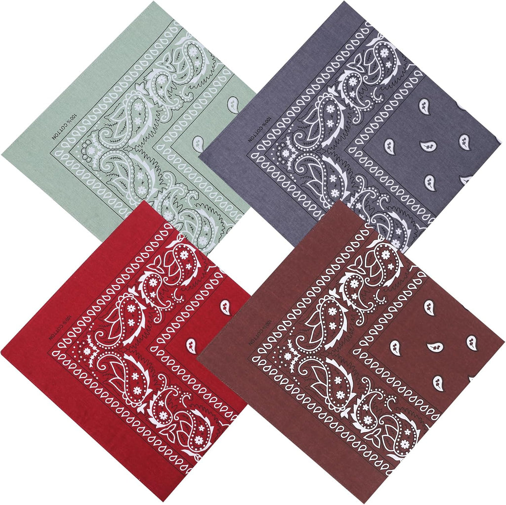 100% Cotton 27" x 27" Large Bandanas for Men & Women, Multi-Purpose Bandana Headbands, Square Head Scarf