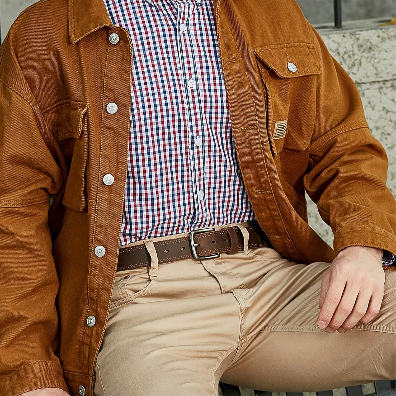 VATAN Men's Genuine Leather Casual Every Day Jeans Belts, Handmade Men Leather Belt with Gift Box