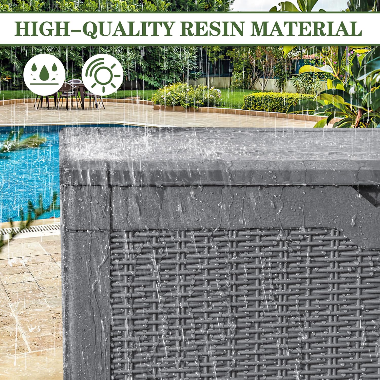 Greesum 31 Gallon Resin Deck Box Large Outdoor Storage for Patio Furniture, Garden Tools, Pool Supplies, Weatherproof and UV Resistant, Lockable, Dark Black