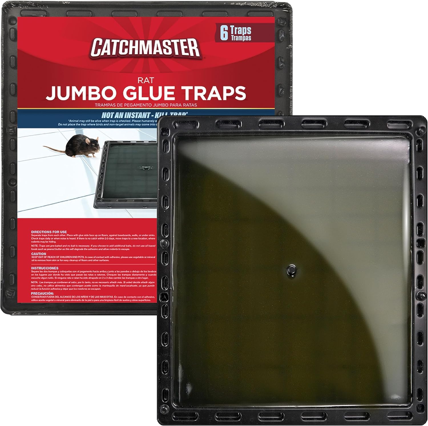 Catchmaster Rat, Snake and Mouse Traps 10Pk, Large Bulk Glue Rat Traps for Home, Adhesive Plastic Tray for Inside House, Snake, Mice, & Spider Catcher, Pest Control for House & Garage