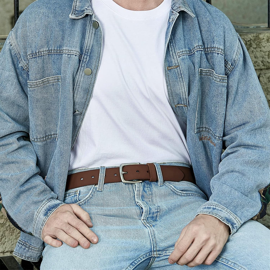 VATAN Men's Genuine Leather Casual Every Day Jeans Belts, Handmade Men Leather Belt with Gift Box