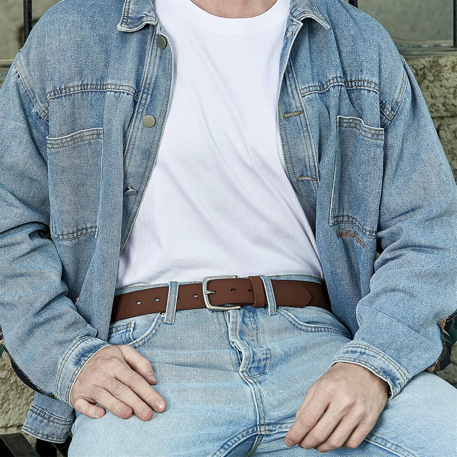 VATAN Men's Genuine Leather Casual Every Day Jeans Belts, Handmade Men Leather Belt with Gift Box