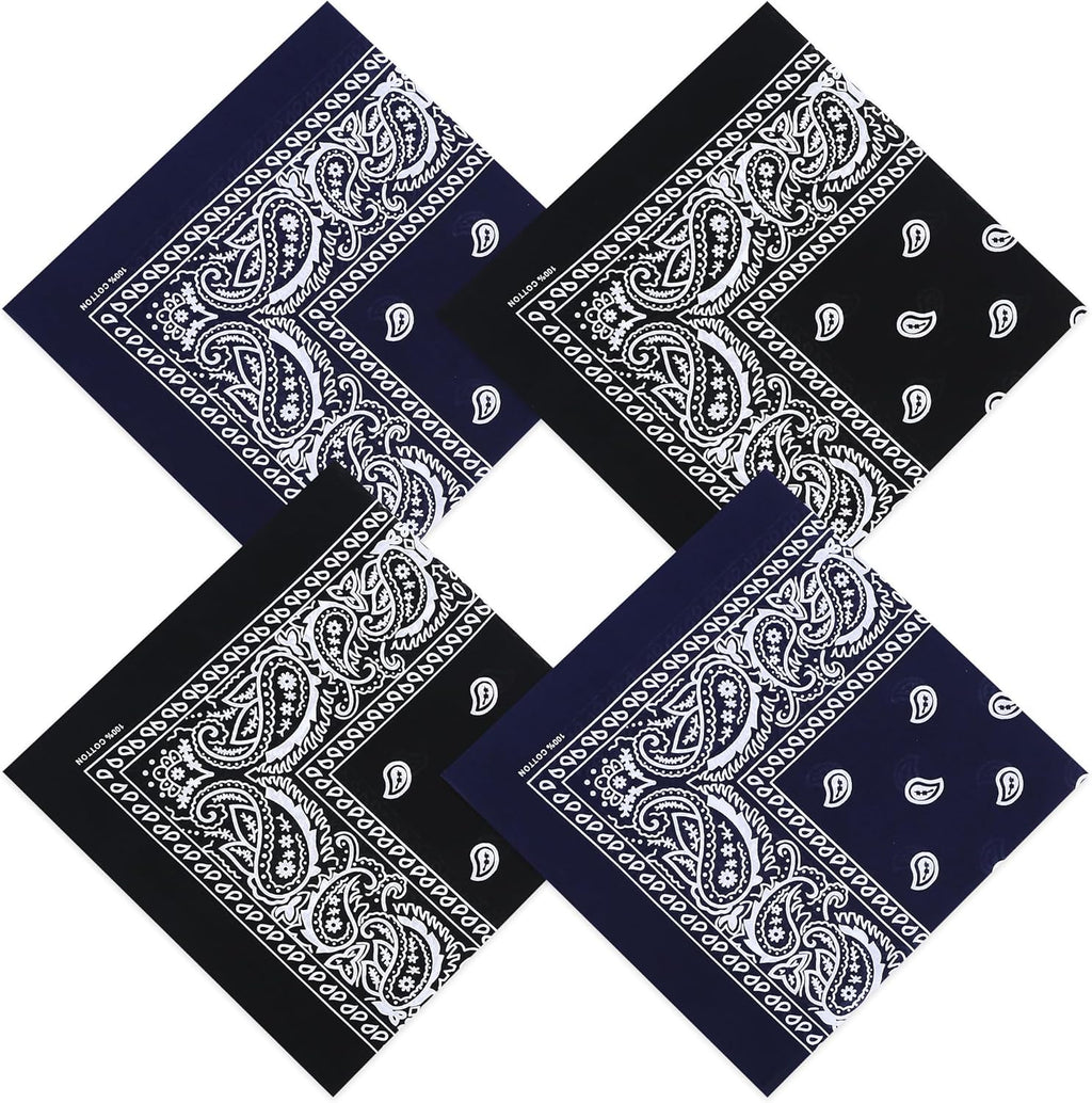 100% Cotton 27" x 27" Large Bandanas for Men & Women, Multi-Purpose Bandana Headbands, Square Head Scarf