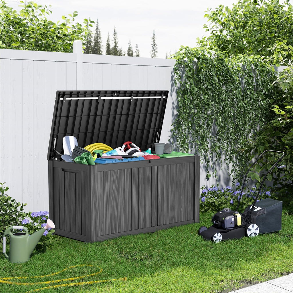 80 Gallon Resin Deck Box, Lockable Patio Outdoor Storage Box for Furniture, Garden Tools and Tools Storage, Waterproof Outside Storage Box - Black