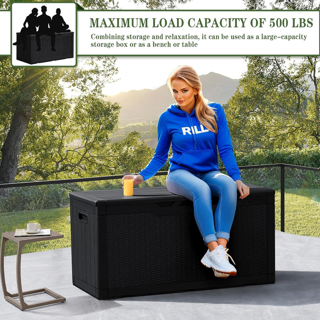 Greesum 31 Gallon Resin Deck Box Large Outdoor Storage for Patio Furniture, Garden Tools, Pool Supplies, Weatherproof and UV Resistant, Lockable, Dark Black