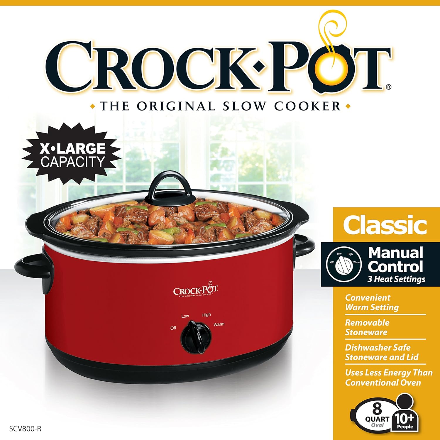 Crock-Pot 7 Quart Oval Manual Slow Cooker, Stainless Steel (SCV700-S-BR), Versatile Cookware for Large Families or Entertaining